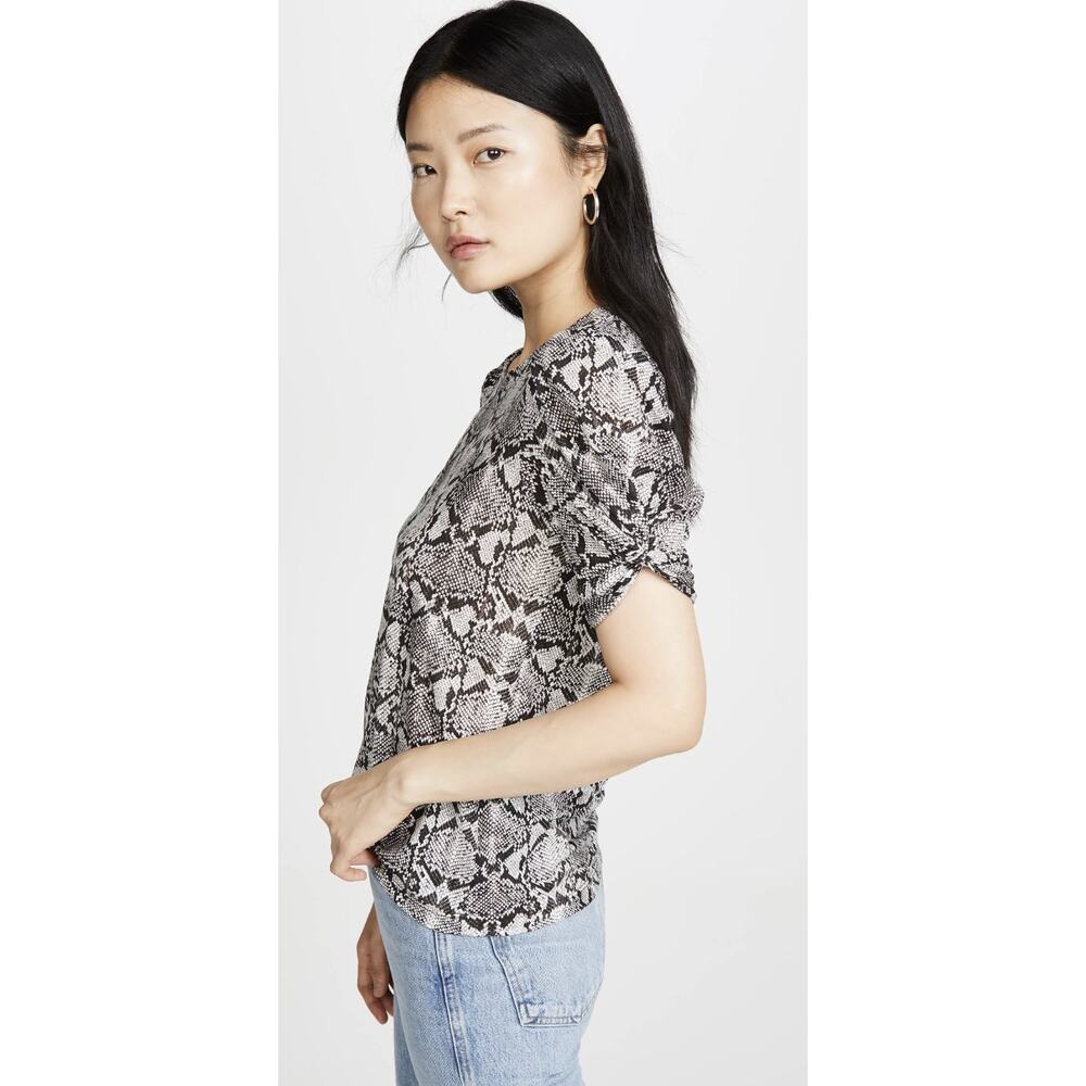 A.L.C. Kati Puff Sleeve Top XS Black Ivory Snake Print‎ Cotton Knit T-Shirt